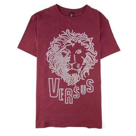 Versace Versus Lion Stud Head Logo T Shirt Burgundy